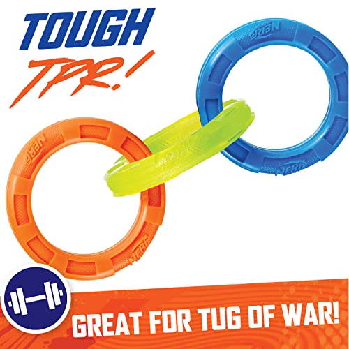 10.5in Rubber 3-Ring Tug Dog Toy, Blue/Green/Orange T467989