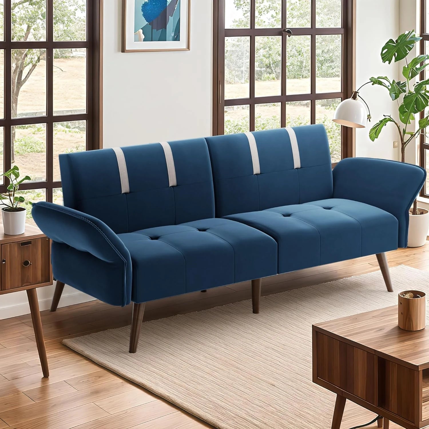 Convertible Sofa Futon Sofa Bed with Adjustable Armrest Backrest J596124