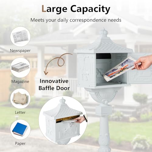 Black Cast Aluminum Locking Mailbox with Post M8298
