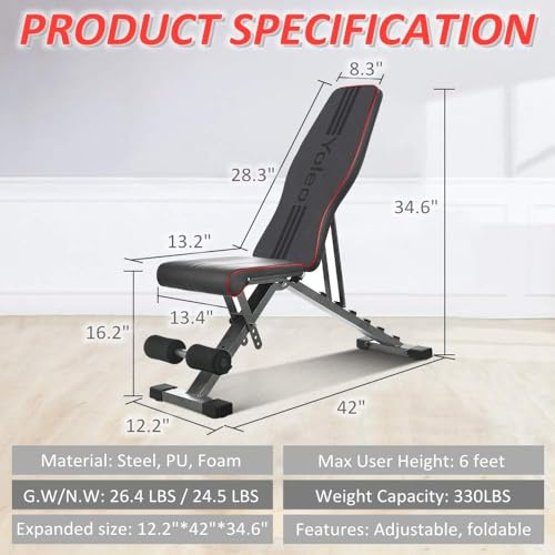 Adjustable Weight Bench, Foldable Folding Bench 330 lbs Capacity, Decline Incline Flat G365483