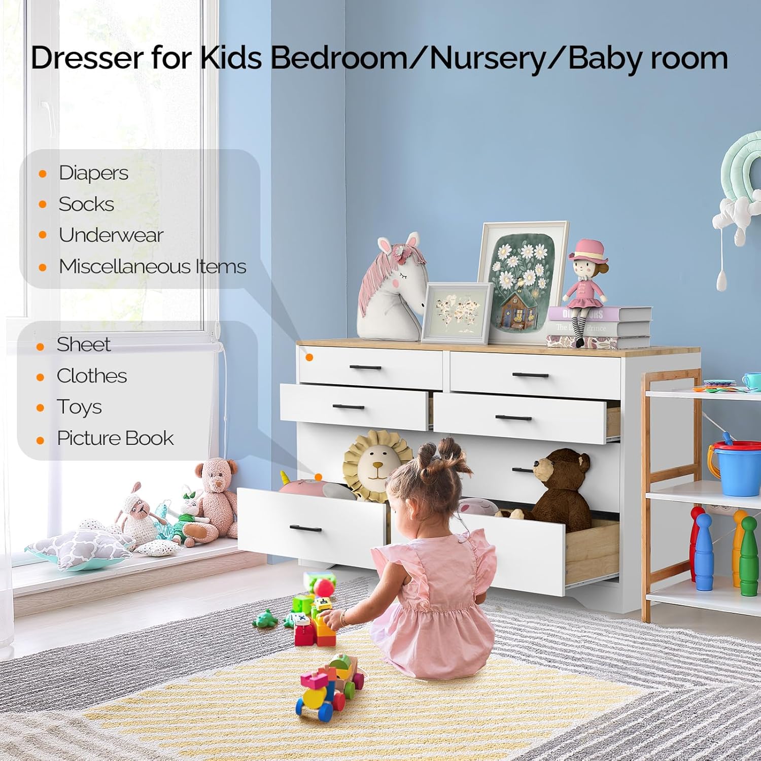 White 8 Drawer Wood Dresser L4277