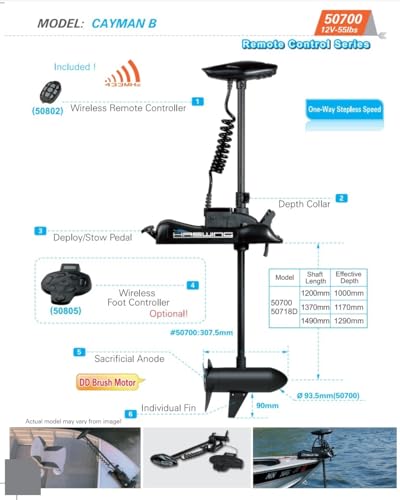 12V 55LB 48 Inch Shaft Bow Mount Electric Trolling Motor with Remote Control V11302