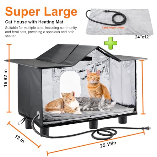 Weatherproof Large Cat Shelter with Roof Window and Cozy Cushion J871463