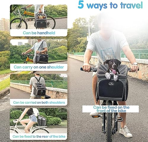 Dog Bike Basket Carrier with Reflective Strips and 2 Side Storage Pockets D4105