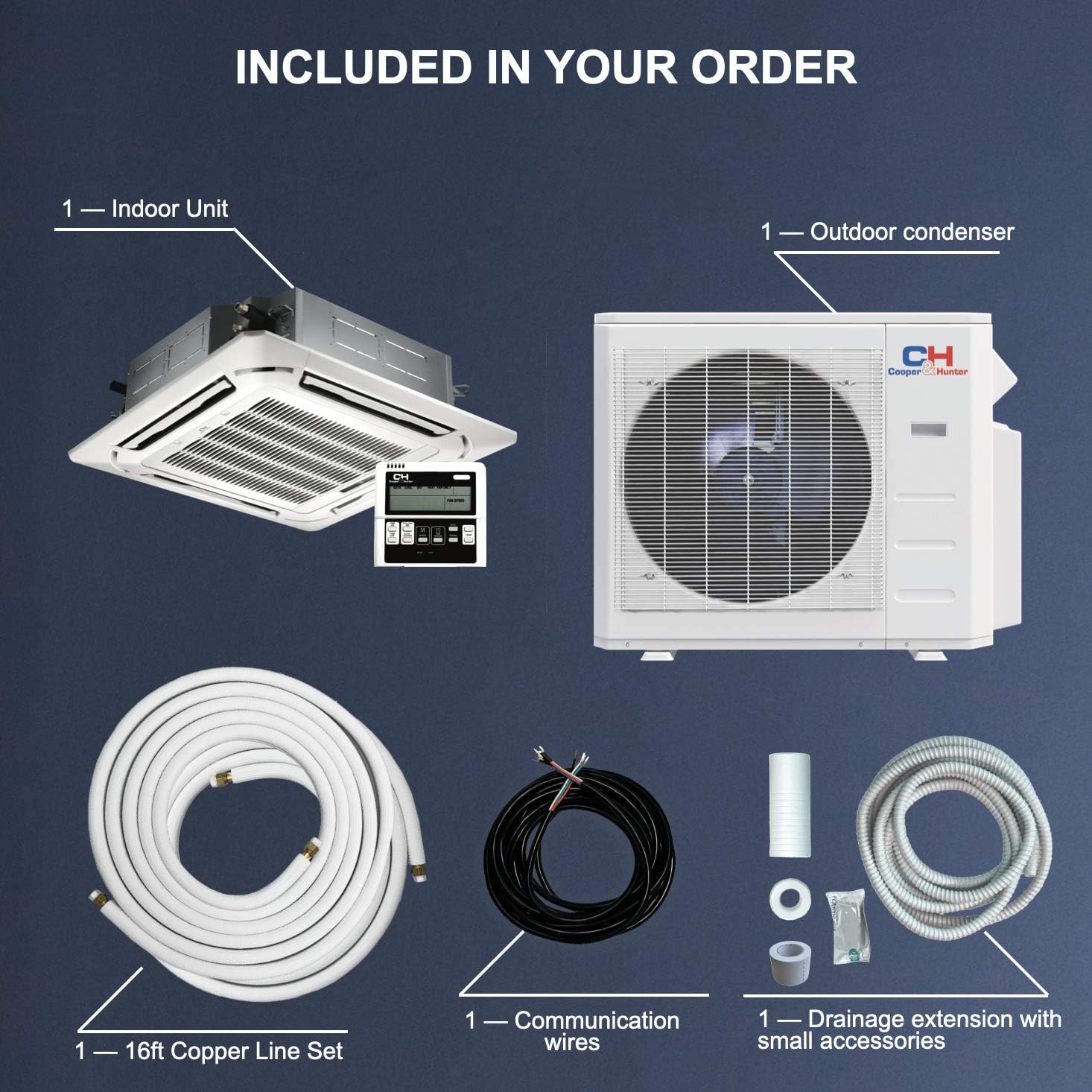 18,000 BTU Ceiling Cassette Ductless Mini Split AC/Heating System with Heat Pump K465695