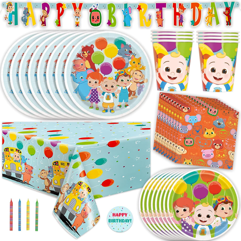 Party Supplies Set Serves 16 Guests with Banner, Table Cover, Plates, Napkins, Cups and Sticker T3316