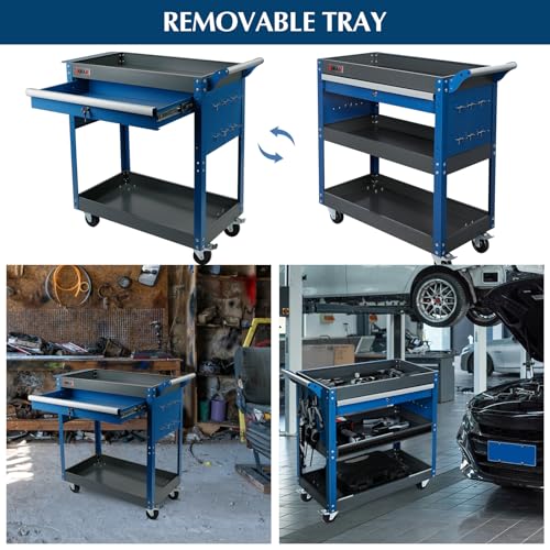Blue 3 Tier Rolling Tool Cart with Drawers L988216