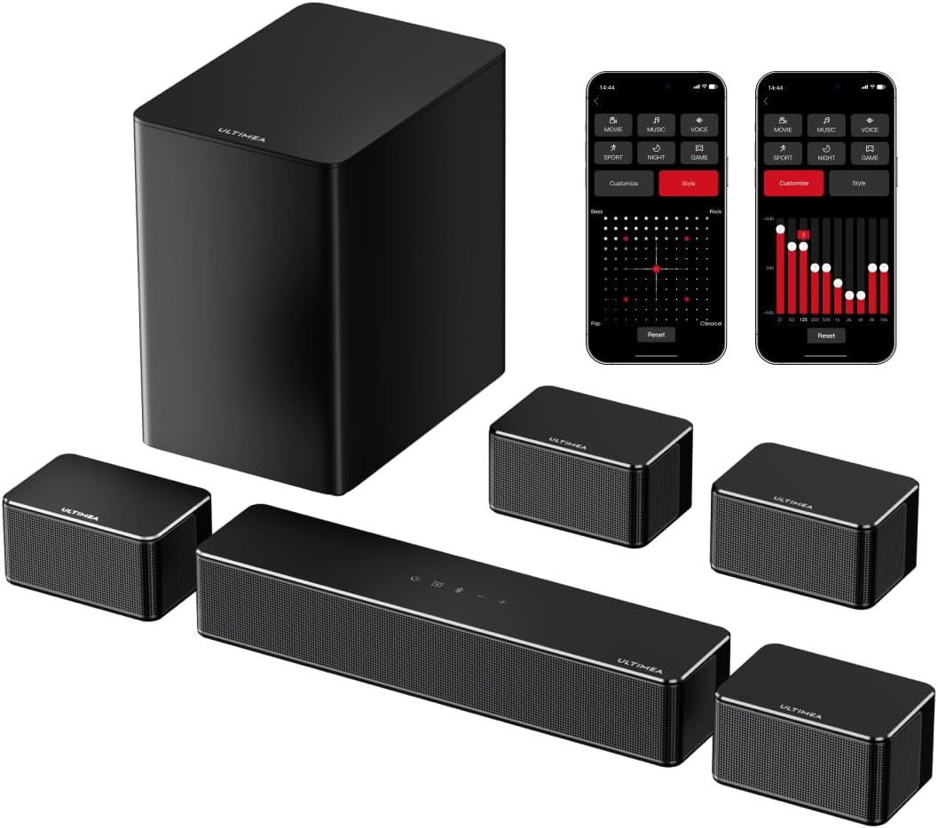 7.1 Virtual Surround Sound System with Subwoofer and Wired Surround Speakers, Peak Power 410W U434