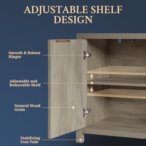 Natural 56" Fluted Sideboard Buffet Cabinet with Adjustable Shelves B8072