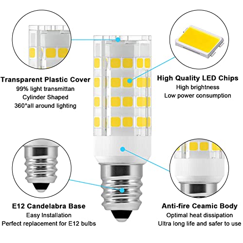 10 Pack E12 LED Candelabra Bulbs, 6000k Daylight White, 5W 450 Lumens E4758