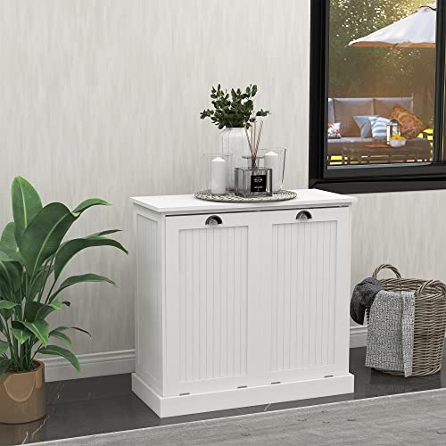White Double Tilt Out Trash Cabinet Laundry Sorter Cabinet Z4720
