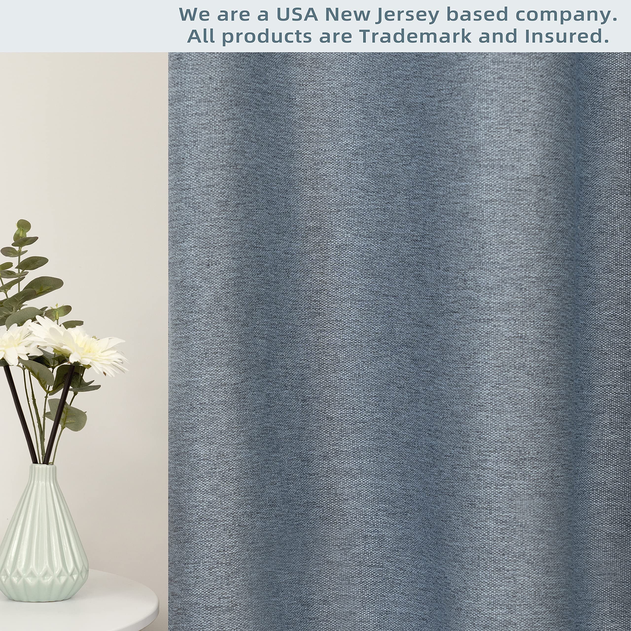 Dusty Blue Faux Linen Blackout Curtains 84 Inches 2 Panels G58095