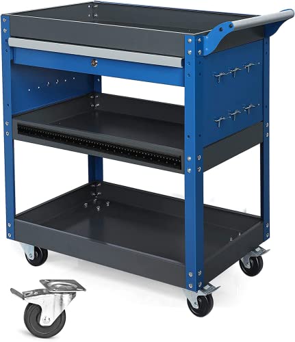 Blue 3 Tier Rolling Tool Cart with Drawers L988216