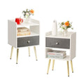 White Nightstand with Drawer Fabric Cabinet Storage with Sliding Drawers and Shelf C538545