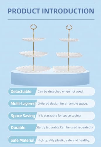 2 Pack White 3 Tier Plastic Dessert Cupcake Stand Z3571