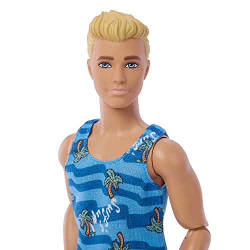Poseable Blonde Ken Beach Doll with Surfboard and Pet Puppy O3061