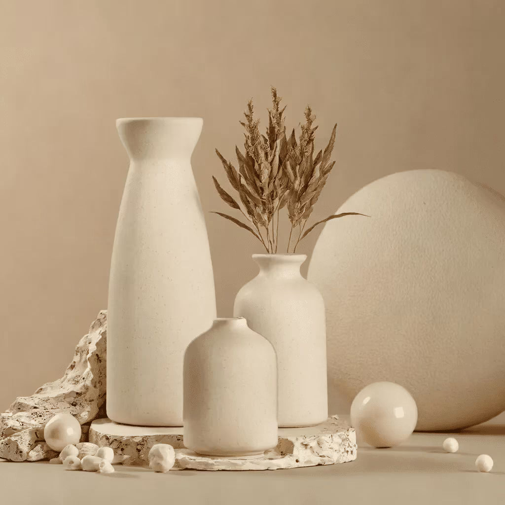 Beige Ceramic Vases Set of 3 O709