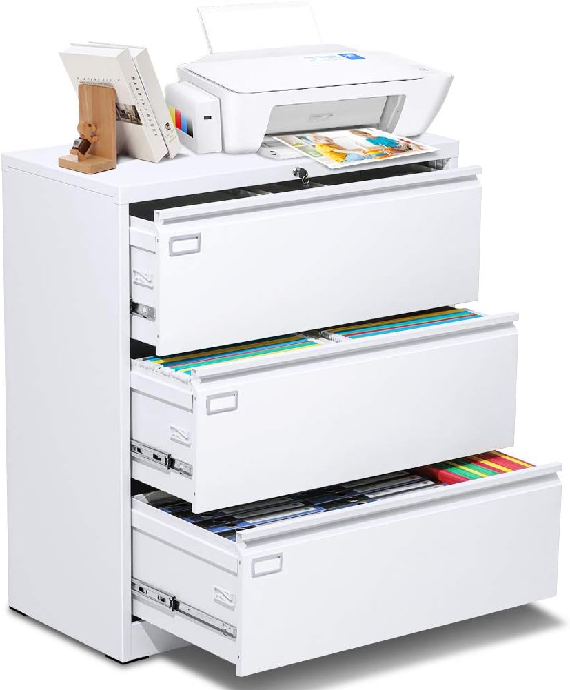 Black 3 Drawer Locking Metal Lateral File Cabinet B36372