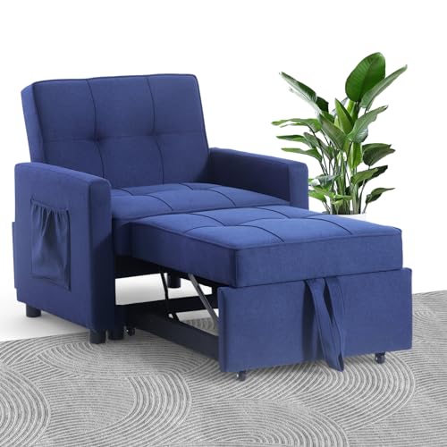 Blue Velvet Convertible Sleeper Sofa Bed with 2 Pillows N837729