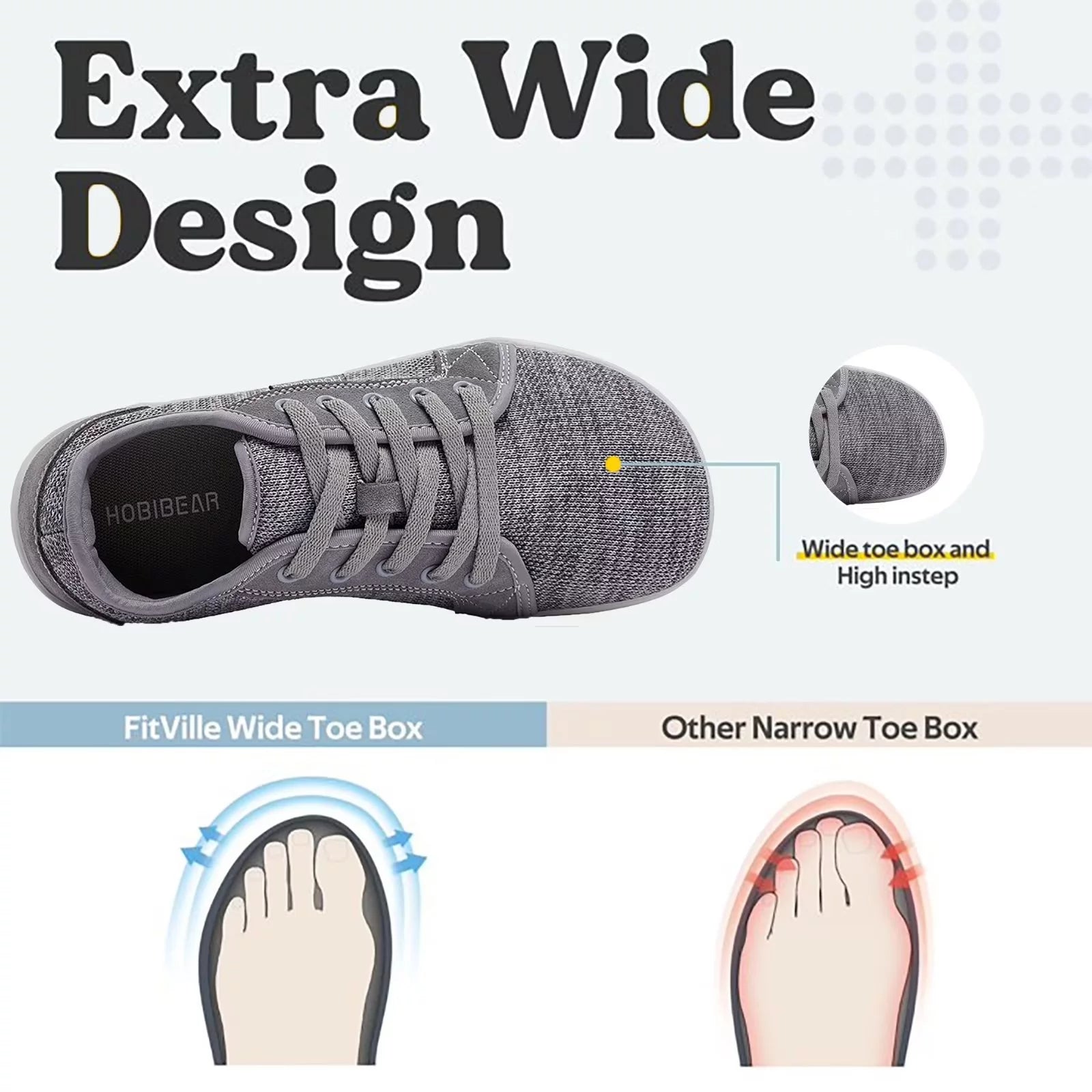 Light Gray Wide Toe Box Barefoot Shoes I415