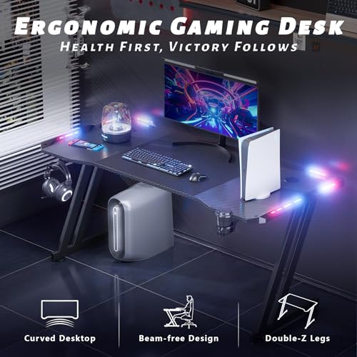 47 Inch Gaming Desk with LED Lights Carbon Fibre Surface N163