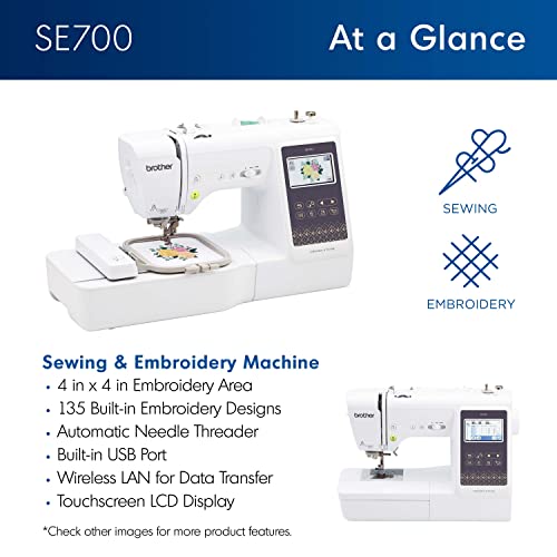 Sewing and Embroidery Machine, Computerized, 4" x 4" Hoop Area, White A796