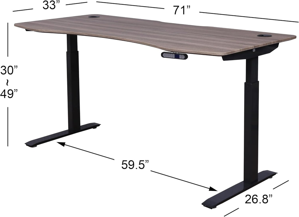 71" x 33" Electric Height Adjustable Desk with Curved Teak Top and Black Frame R880