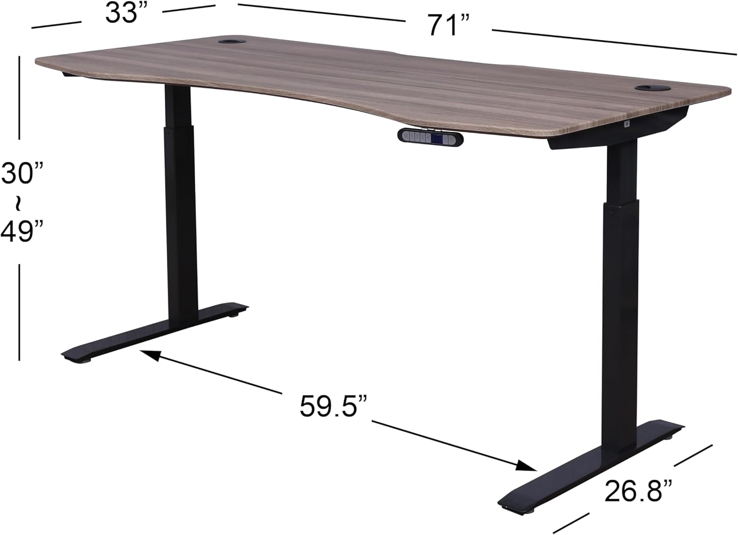 71" x 33" Electric Height Adjustable Desk with Curved Teak Top and Black Frame R880