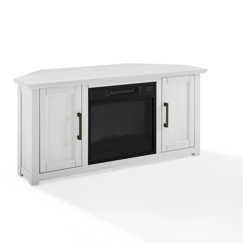 Whitewash Wood Corner TV Stand with Fireplace G522609