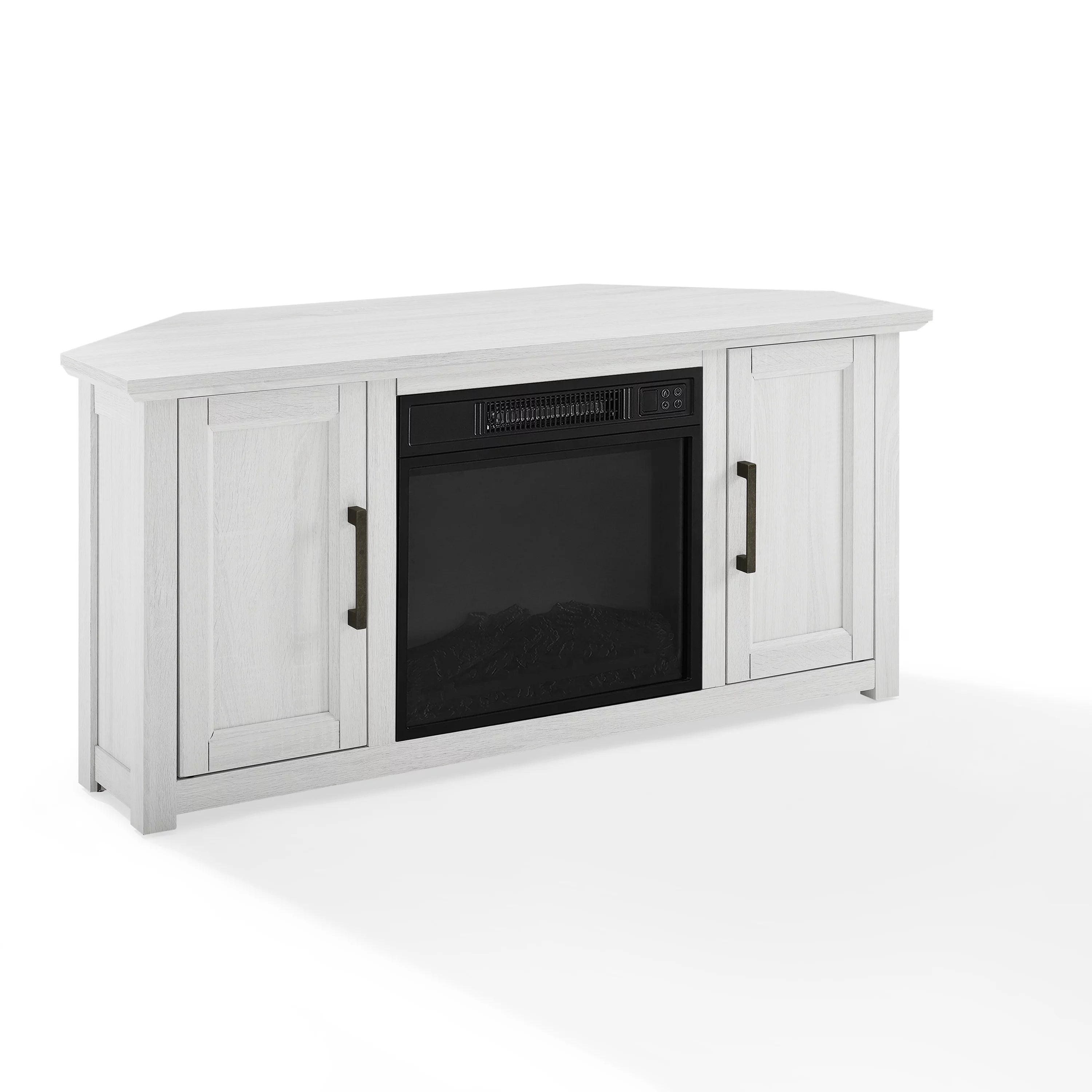 Whitewash Wood Corner TV Stand with Fireplace G522609