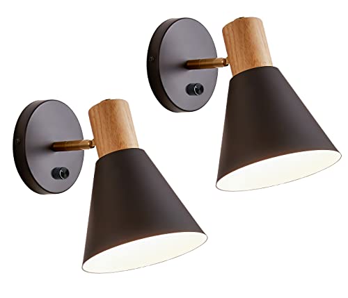 Black Dimmable Wood Style Plug in Wall Sconce X786