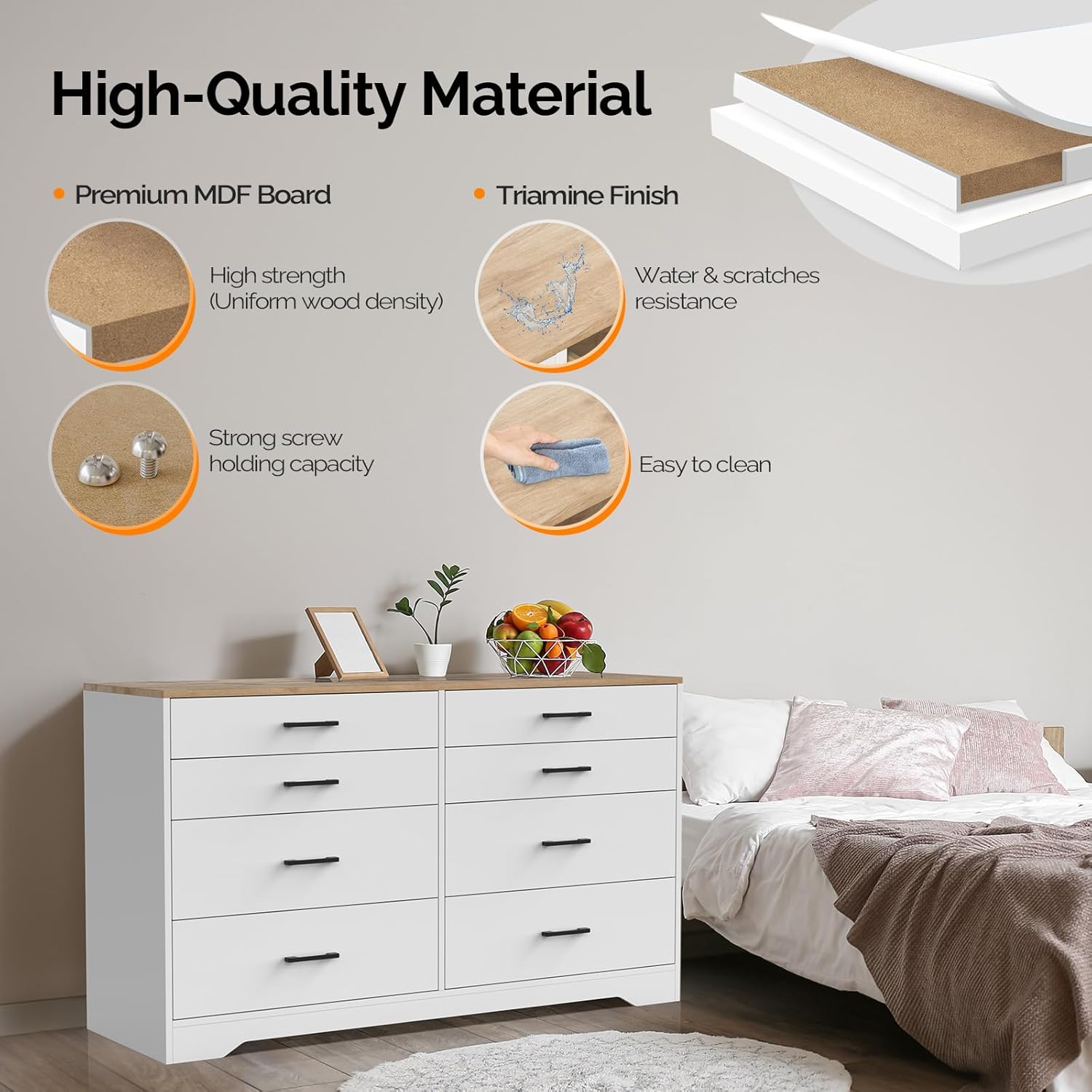 White 8 Drawer Wood Dresser L4277