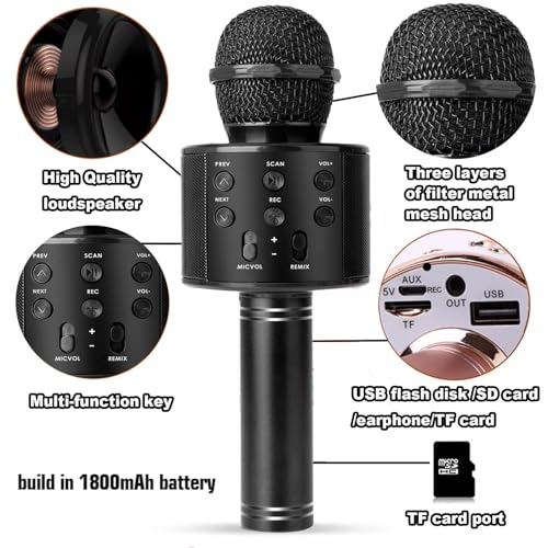 Black Wireless Bluetooth Karaoke Microphone Speaker C39085