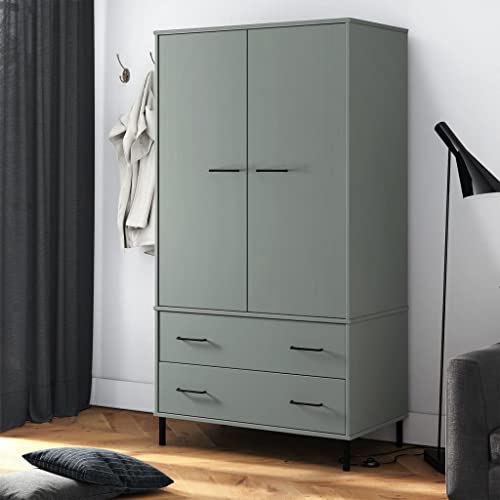 Gray Solid Wood Wardrobe with Metal Legs T2003