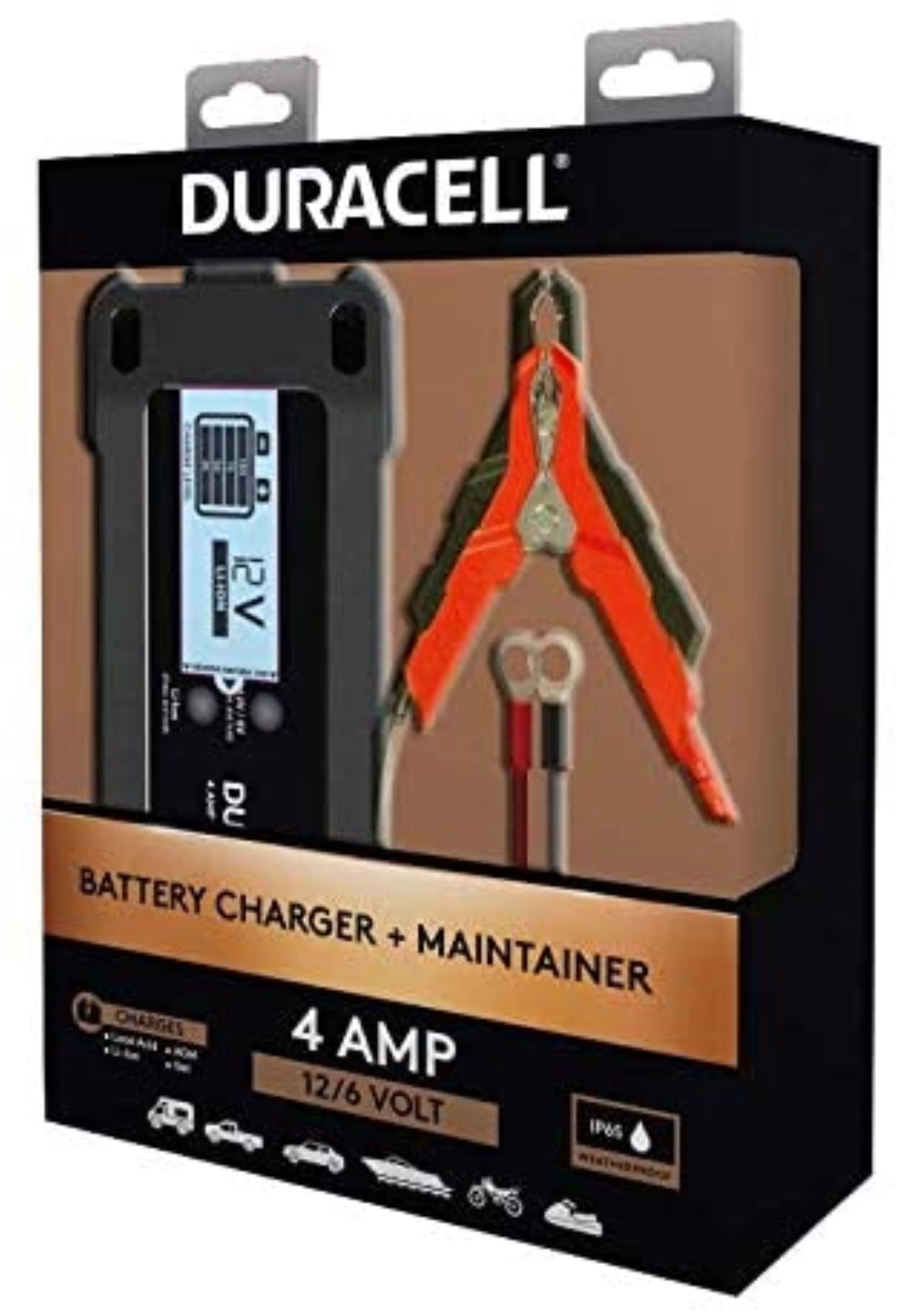 4 Amp Battery Charger Maintainer with LCD Display for 6V, 12V, Lithium Ion Battery D366408