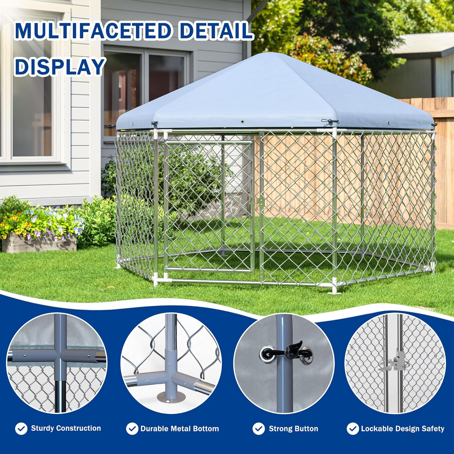Large Dog Kennel with Roof and Metal Gate E41190