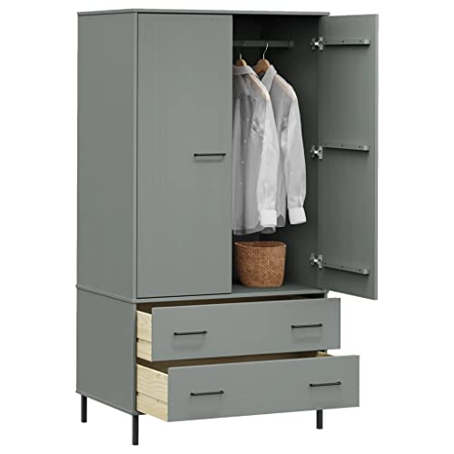 Gray Solid Wood Wardrobe with Metal Legs T2003