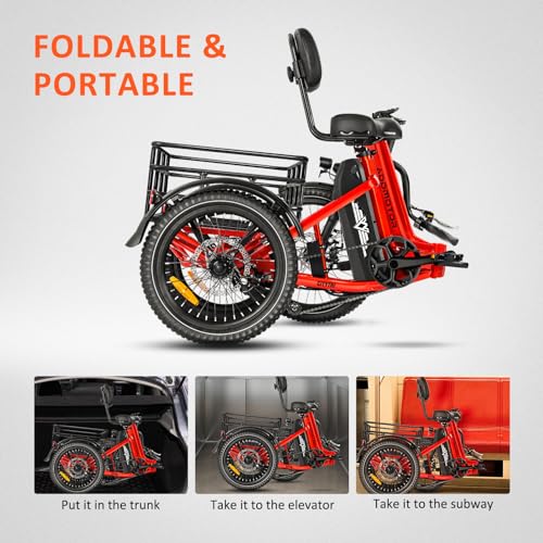 Folding Electric Tricycle, 750W, 48V 20Ah, 3 Wheel, Step Through, Parking Brake, Rear Motor & Differential U565046