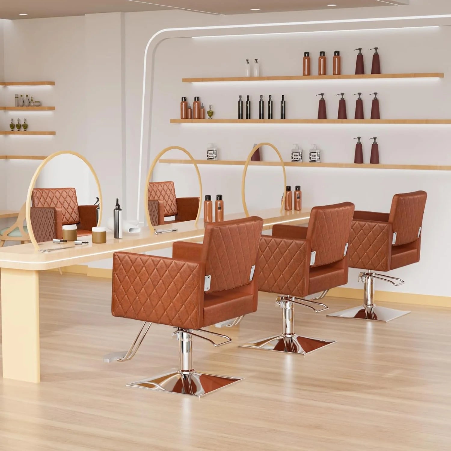 Brown Hydraulic Barber Chair with Aluminium Alloy Footrest J4122