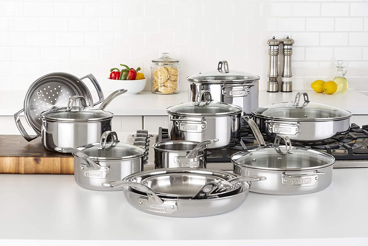 17pc Stainless Steel Cookware Set with Glass Lids V610