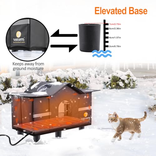 Weatherproof Large Cat Shelter with Roof Window and Cozy Cushion J871463