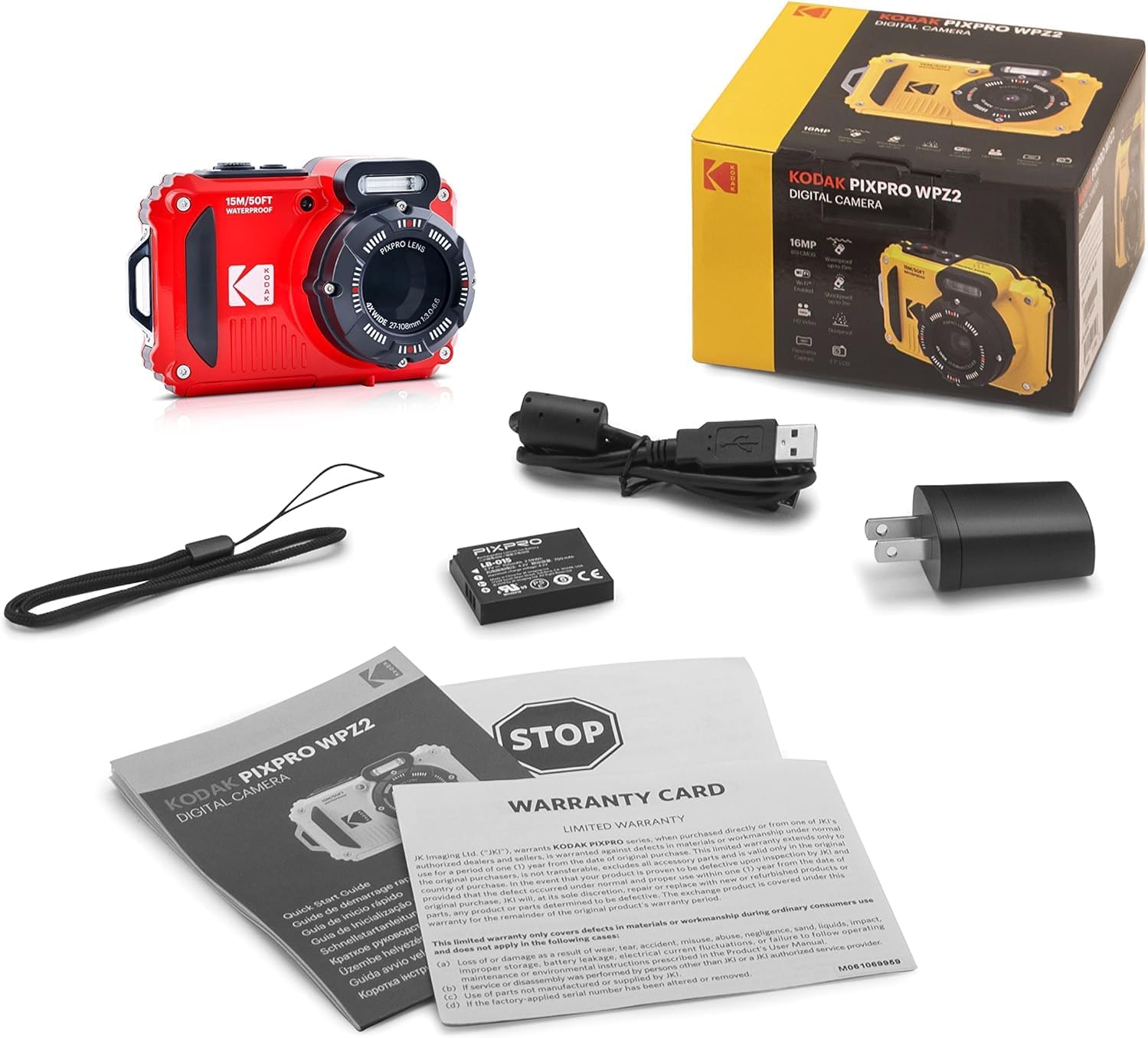 Red Rugged Waterproof Digital Camera with Case, Monopod, Card Reader (9 Items) X37211