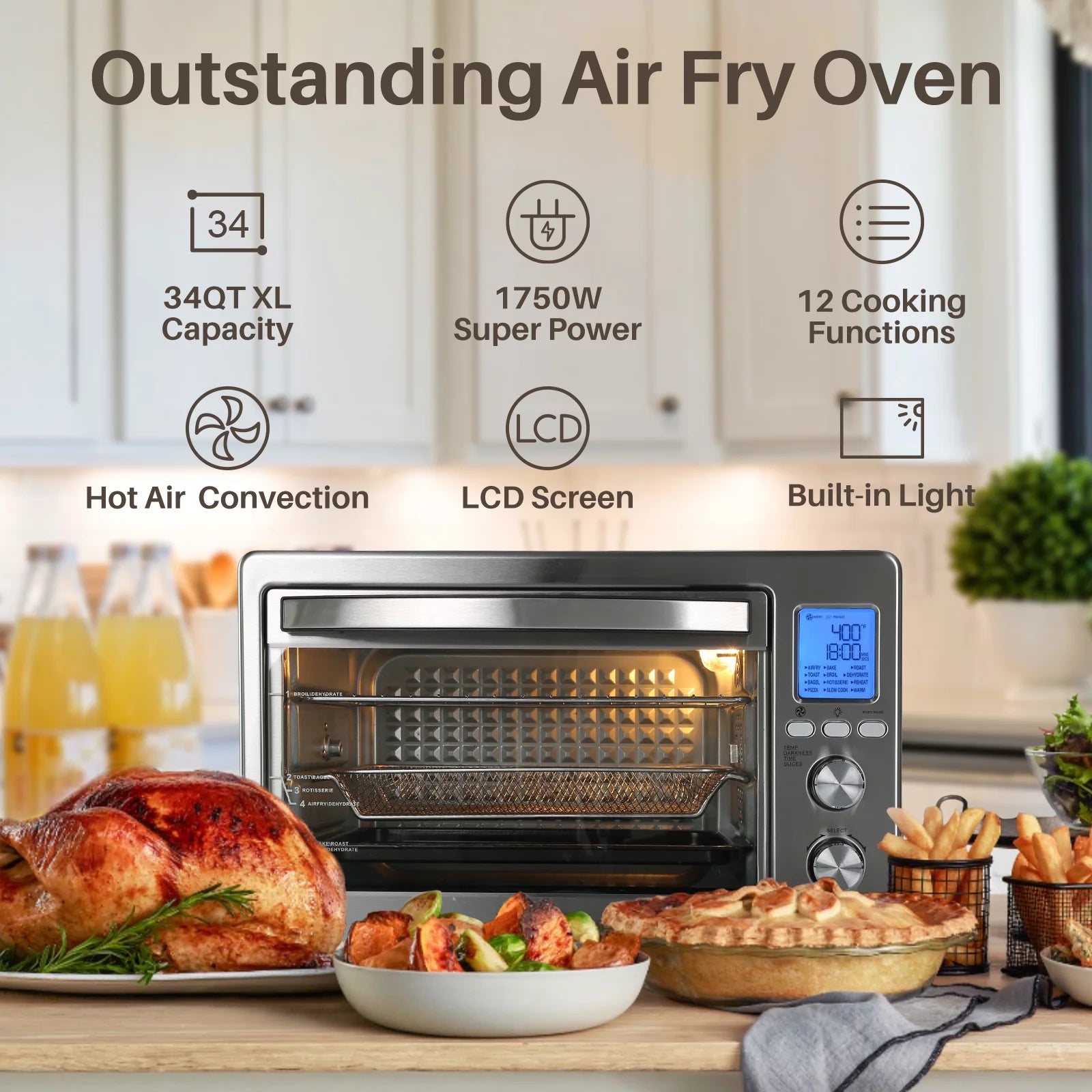 12-in-1 Countertop Oven with Speedy Convection, 34 QT Capacity, 1750W, Stainless Steel - Gray F4701