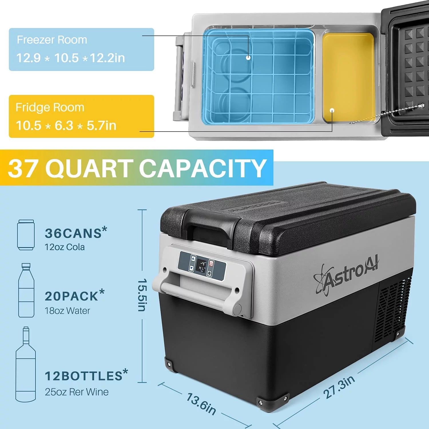 37 Quart Portable Refrigerator Freezer 12/24V DC 100/240V AC O277