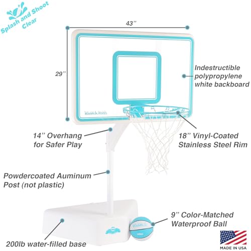 Outdoor Adjustable Height Swimming Pool Basketball Hoop with Ball, Base, 18 Inch Stainless Steel Rim R8546