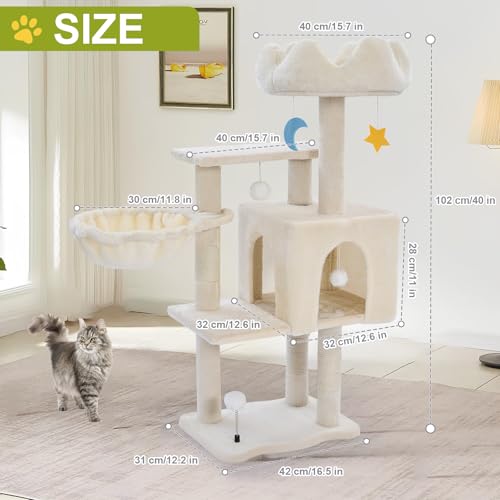 White 40'' Cat Tree Tower with Scratching Post G499