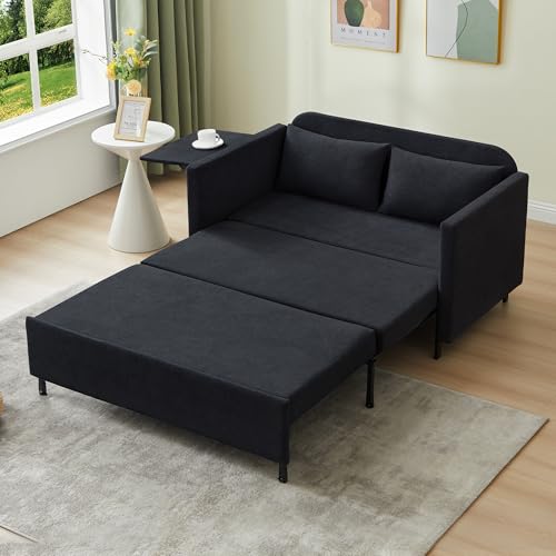 3-in-1 Sleeper Sofa Bed, 51'' Convertible Folding Couch with Pullout Bed, Chenille Futon Sleeper Sofa with Side Table and 2 Pillows, Grey A67760