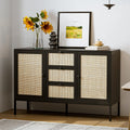 Black Rattan Sideboard Cabinet with 3 Drawers and 2 Doors G3654