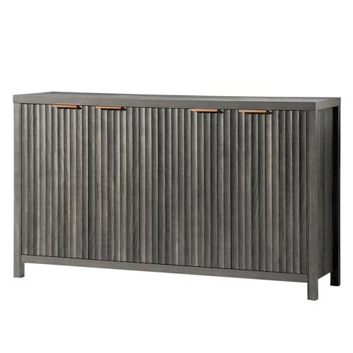 Natural 56" Fluted Sideboard Buffet Cabinet with Adjustable Shelves B8072