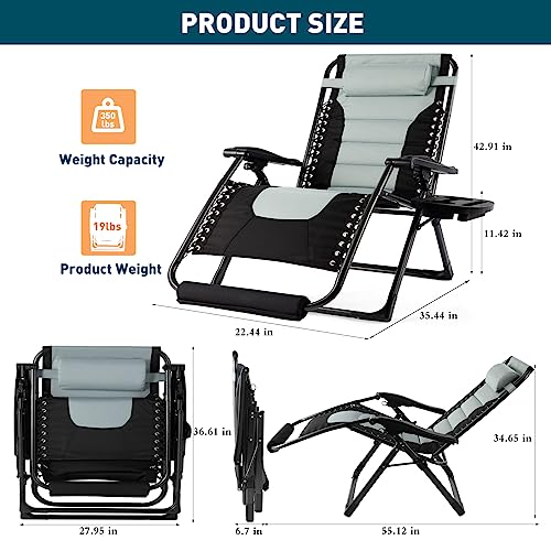 Zero Gravity Chair, 350Lbs Capacity Oversize XL Outdoor Anti Gravity Folding Adjustable Recliner with Adjustable Headrest, Foot Pad & Cup Holder I858